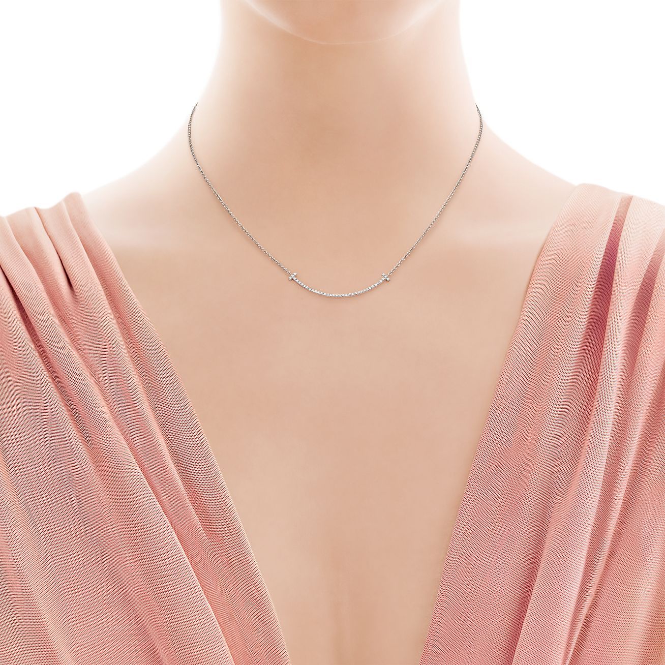 T Smile Pendant in White Gold with Diamonds, Small