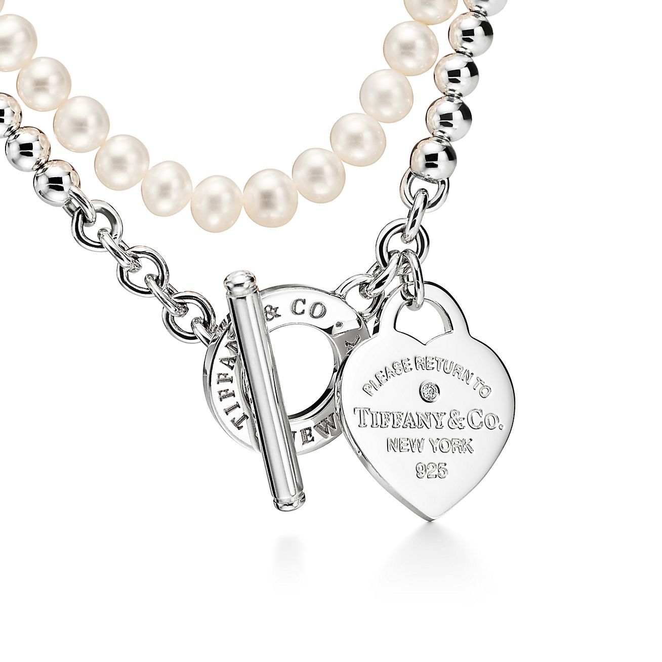 Return to TM Wrap Necklace in Silver with Pearls and a Diamond, Small