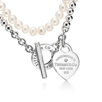 Return to TM Wrap Necklace in Silver with Pearls and a Diamond, Small