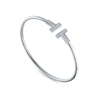 T Diamond Wire Bracelet in 18k White Gold