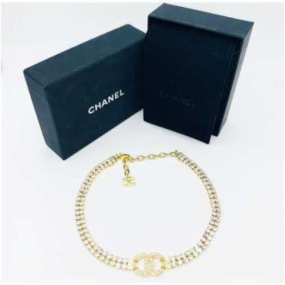 [Copy]Authentic Heavy Gilt Necklace CC Logo set with Seed Pearls and Crystals