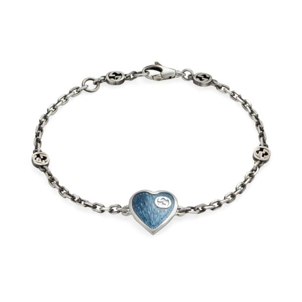 Interlocking G Light Blue Enamel Heart Bracelet