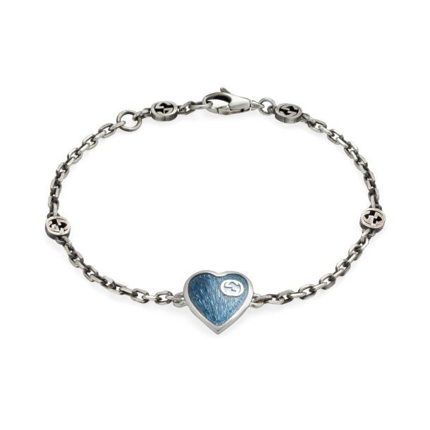 Interlocking G Light Blue Enamel Heart Bracelet