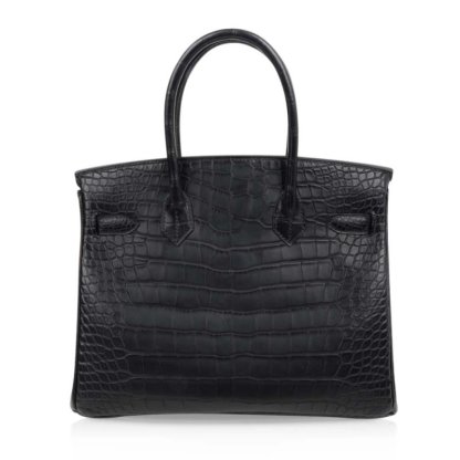 Hermes Birkin 30 Bag Black Matte Alligator Gold Hardware