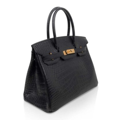 Hermes Birkin 30 Bag Black Matte Alligator Gold Hardware