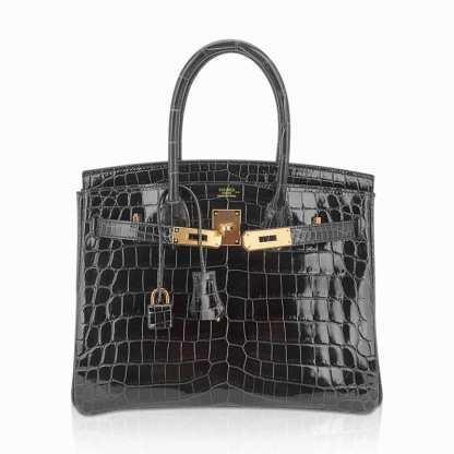 Birkin 30 Bag Graphite Niloticus Crocodile with Gold Hardware