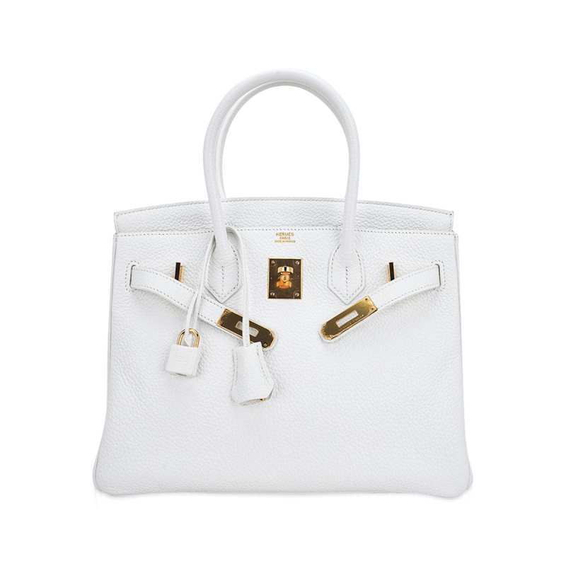 Birkin 30 Bag White Clemence Leather with Gold Hardware