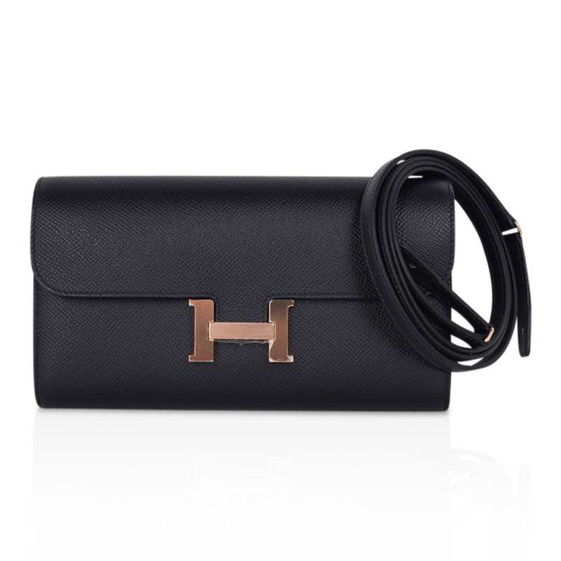 Constance Long To Go Wallet Black Rose Gold Hardware Epsom New w/ Box
