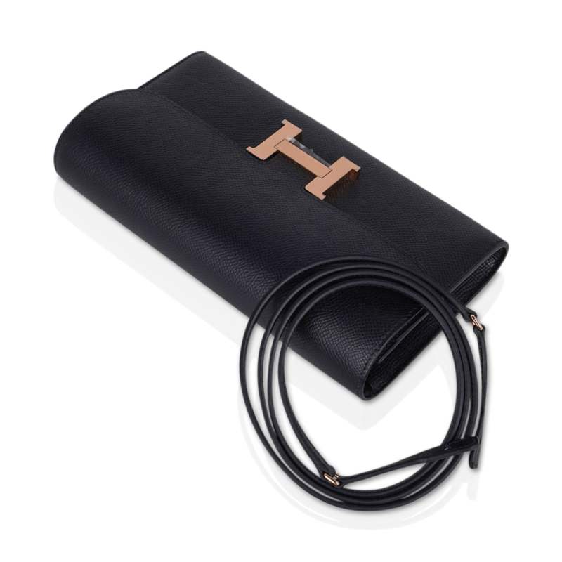 Constance Long To Go Wallet Black Rose Gold Hardware Epsom New w/ Box