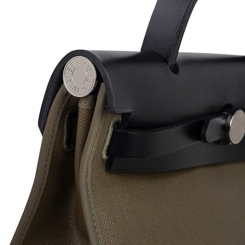 Herbag Zip 31 Bag Retourne Khaki Berline & Black Leather with Palladium Hardware