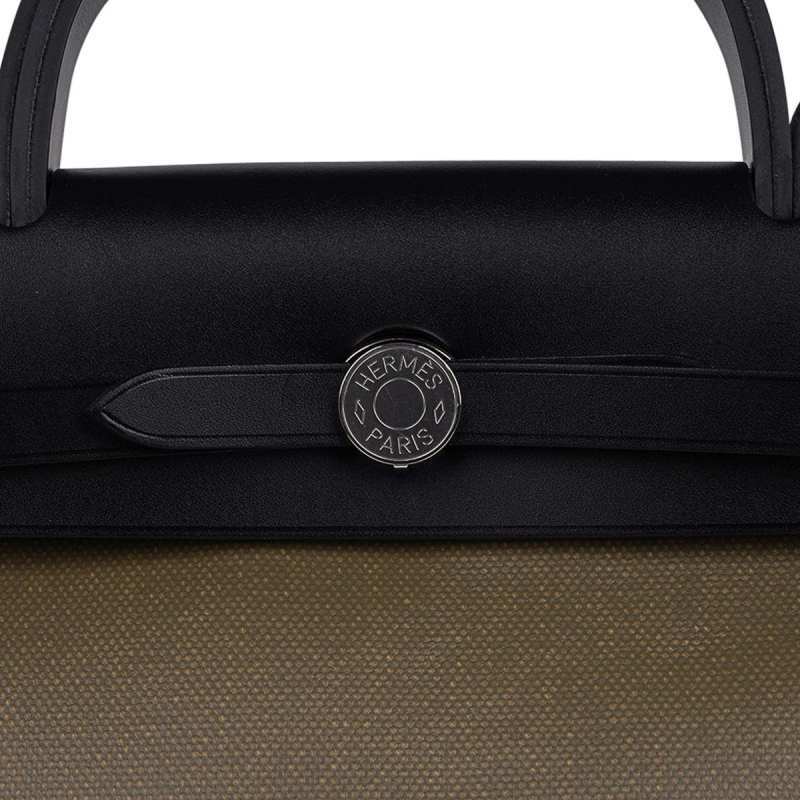 Herbag Zip 31 Bag Retourne Khaki Berline & Black Leather with Palladium Hardware