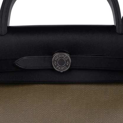 Herbag Zip 31 Bag Retourne Khaki Berline & Black Leather with Palladium Hardware