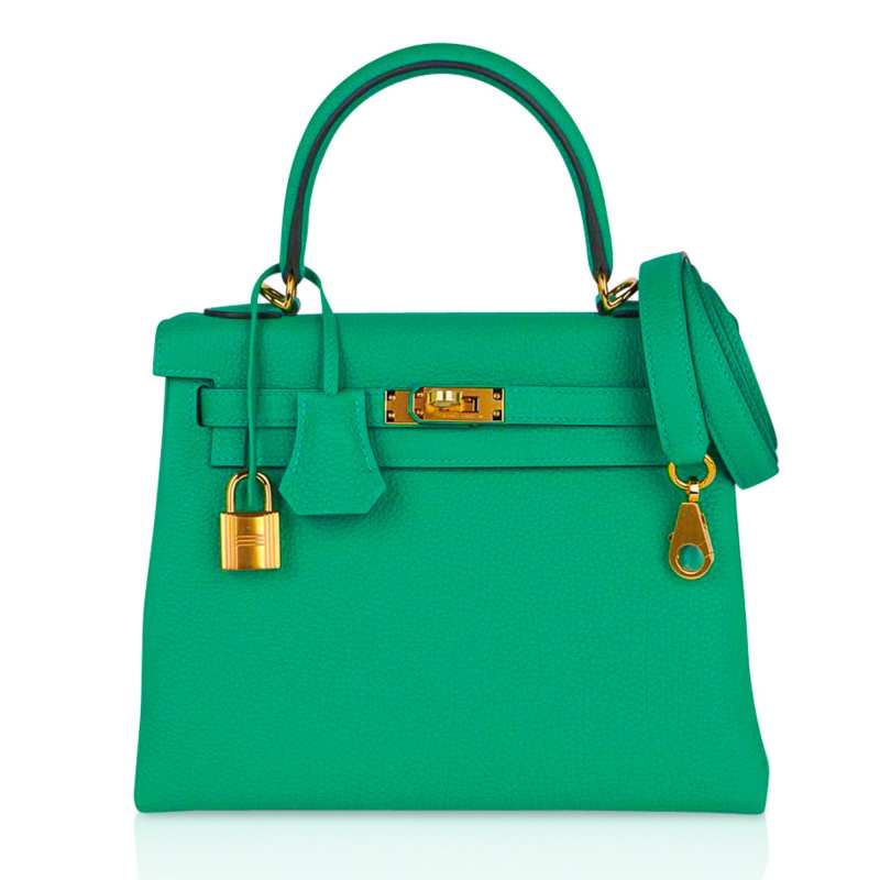 Kelly Retourne 25 Bag Menthe Togo Gold Hardware New w/Box