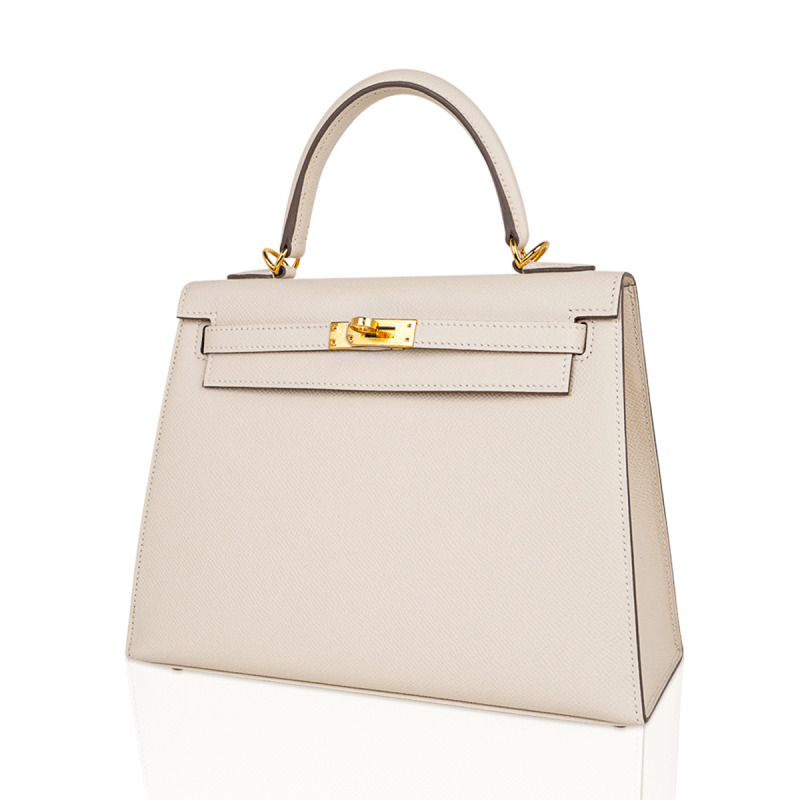Kelly 25 Sellier Bag Craie Epsom Leather with Gold Hardware