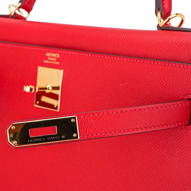 Kelly 32 Sellier Bag Rouge Casaque Epsom Leather with Gold Hardware