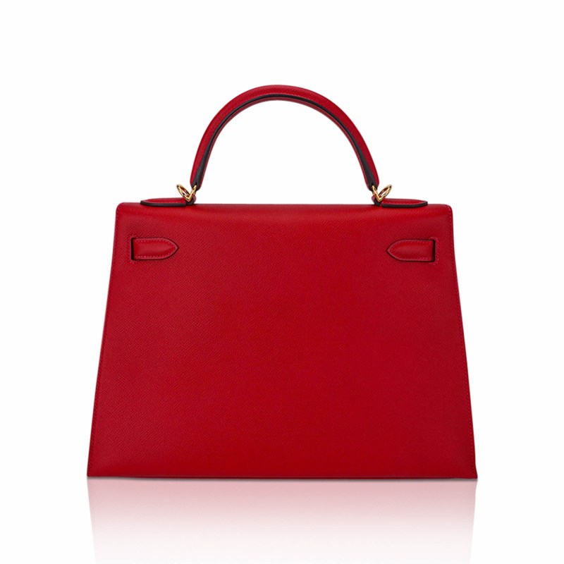 Kelly 32 Sellier Bag Rouge Casaque Epsom Leather with Gold Hardware