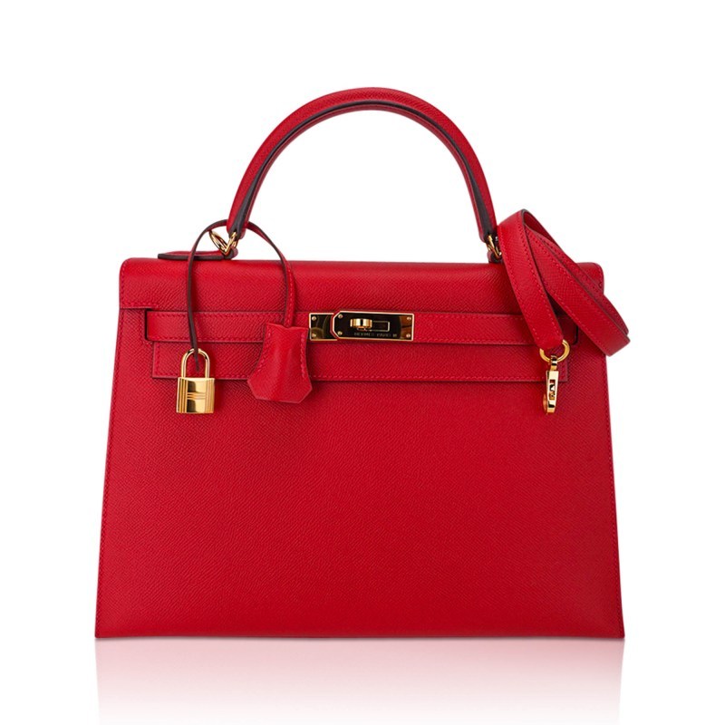Kelly 32 Sellier Bag Rouge Casaque Epsom Leather with Gold Hardware