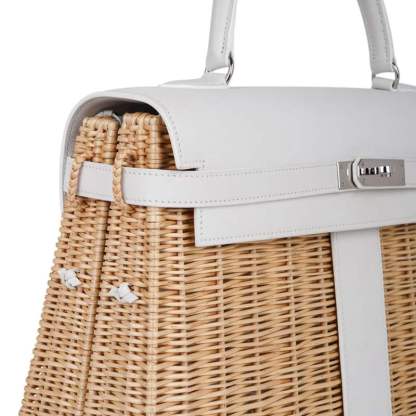 Kelly 35 Picnic Bag White Swift Leather / Osier (Wicker) Limited Edition