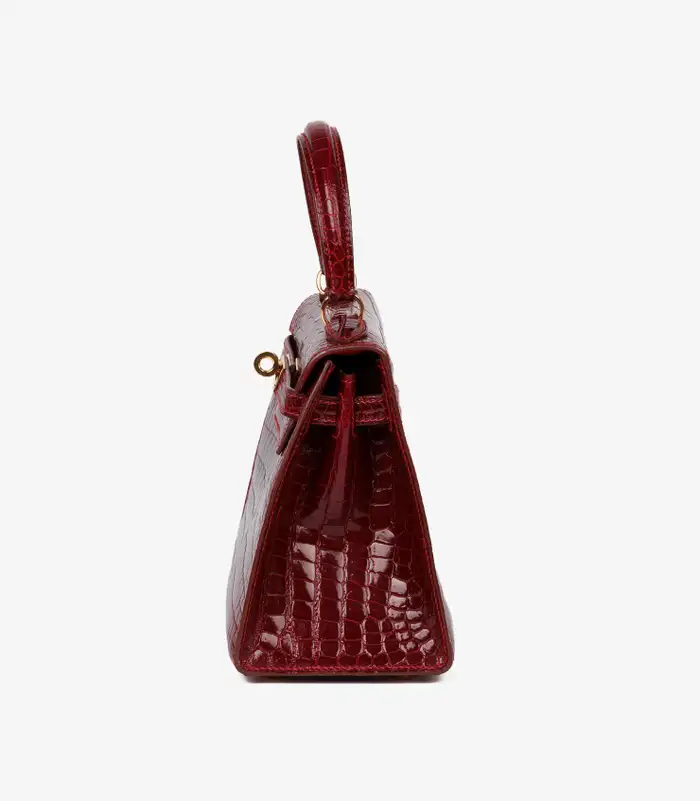 Hermès Rouge H Shiny Porosus Crocodile Leather Vintage Kelly 20cm