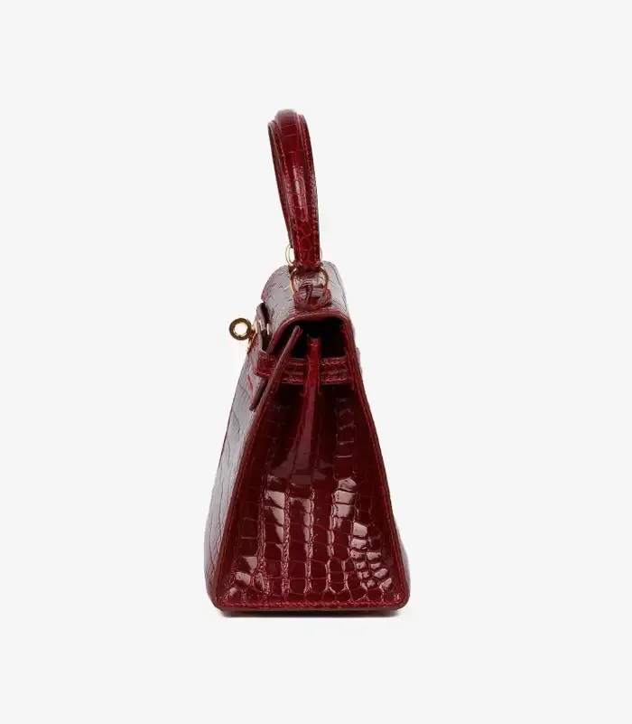 Hermès Rouge H Shiny Porosus Crocodile Leather Vintage Kelly 20cm