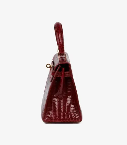 Hermès Rouge H Shiny Porosus Crocodile Leather Vintage Kelly 20cm