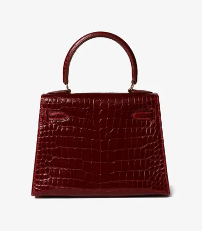 Hermès Rouge H Shiny Porosus Crocodile Leather Vintage Kelly 20cm