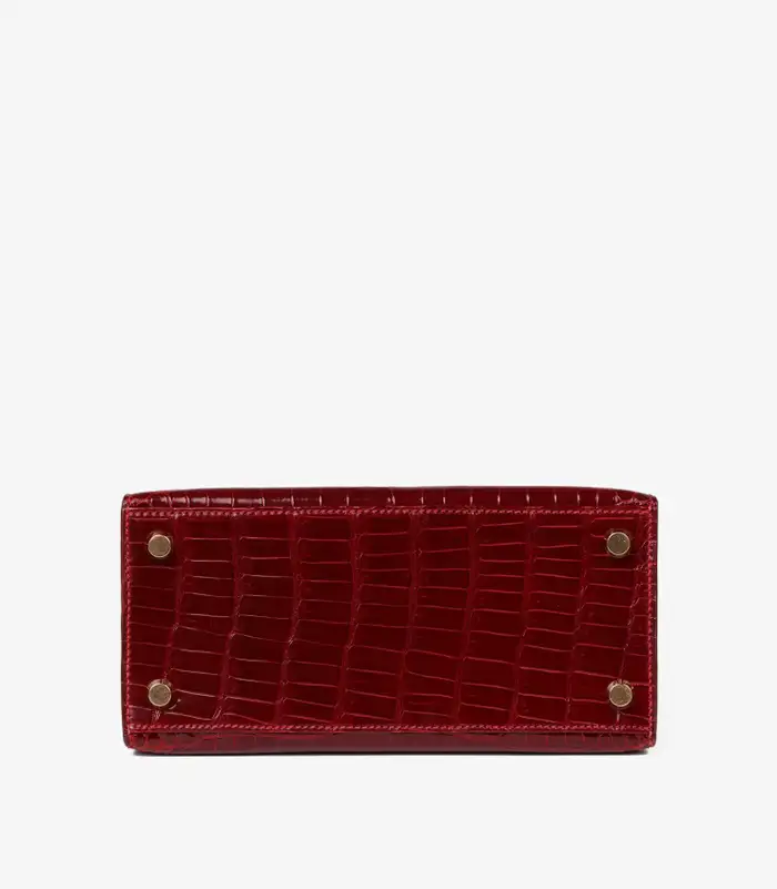 Hermès Rouge H Shiny Porosus Crocodile Leather Vintage Kelly 20cm