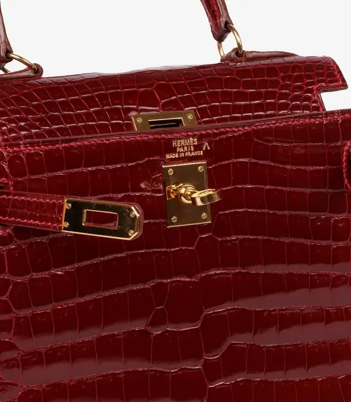 Hermès Rouge H Shiny Porosus Crocodile Leather Vintage Kelly 20cm