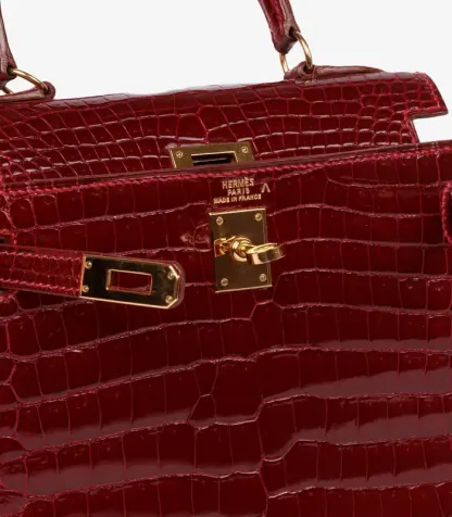 Hermès Rouge H Shiny Porosus Crocodile Leather Vintage Kelly 20cm