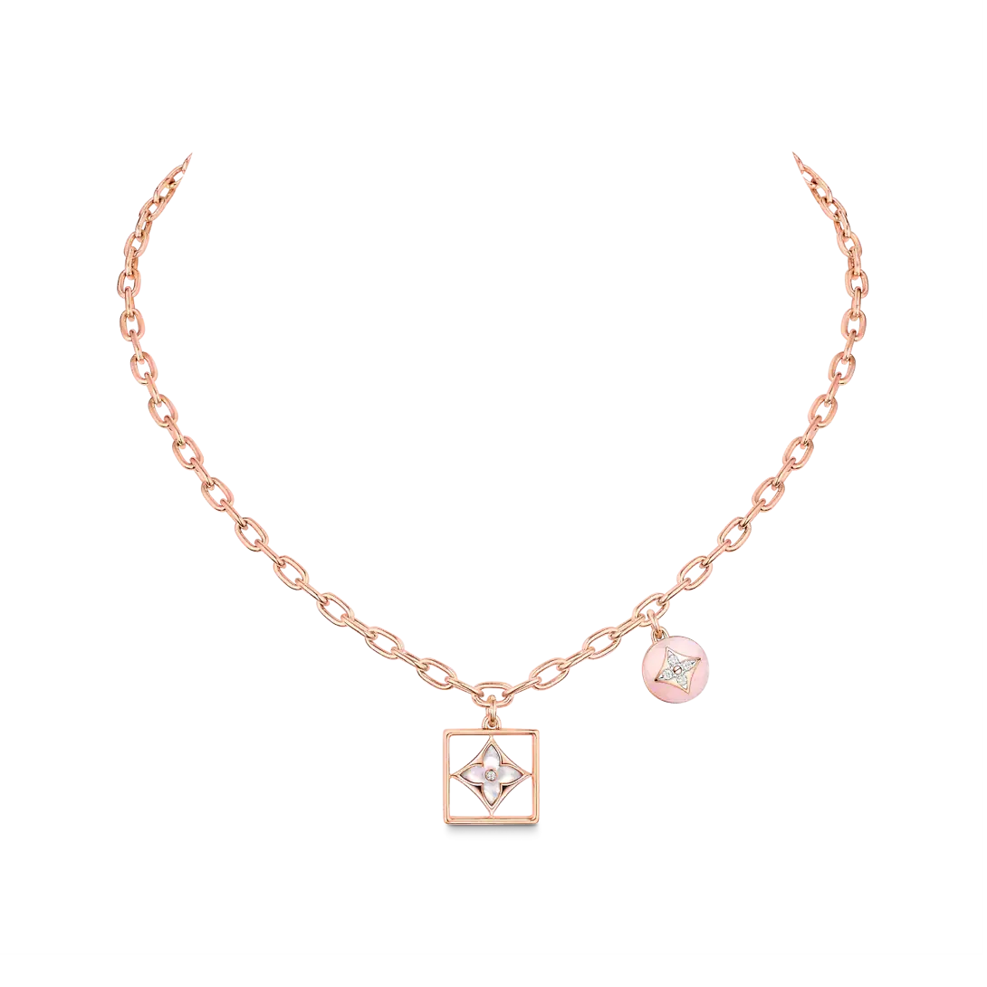 B Blossom Necklace, Pink Gold, White Gold, Pink Opal, White Mother-Of-Pearl And Diamonds