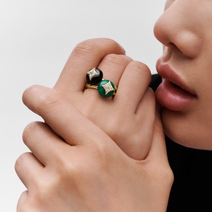 B Blossom Ring, Yellow Gold, White Gold, Onyx And Diamonds