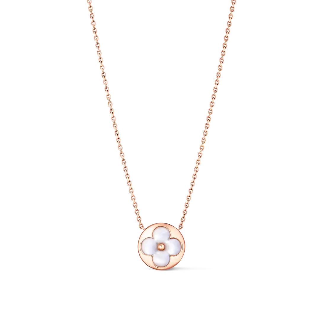 Color Blossom sun pendant, pink gold and white mother-of-pearl