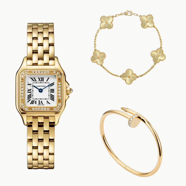 3‑Piece Carthttier Stack –Panthère, Yellow Gold, Diamonds