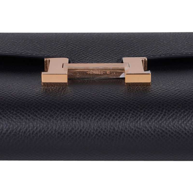 Constance Long To Go Wallet Black Rose Gold Hardware Epsom New w/ Box