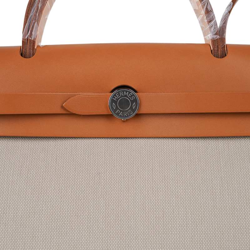 Herbag Zip 31 Bag Beton Toile Militaire / Natural Sable Leather Palladium New w/Box