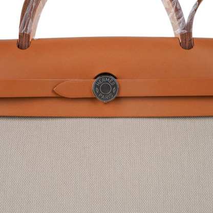 Herbag Zip 31 Bag Beton Toile Militaire / Natural Sable Leather Palladium New w/Box