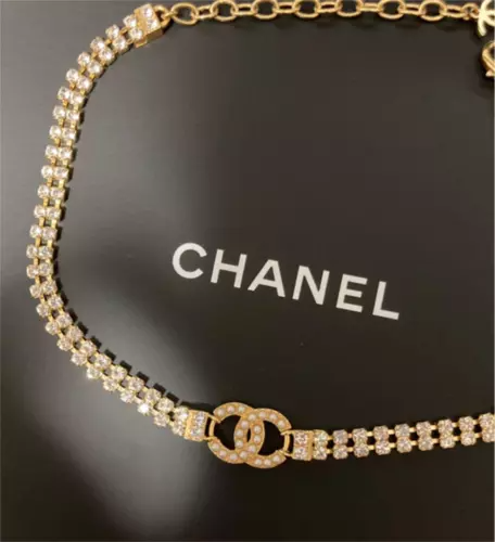 CC logo choker necklace gold pearls rhinestones