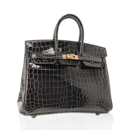 Birkin 25 Bag Graphite Crocodile with Palladium Hardware