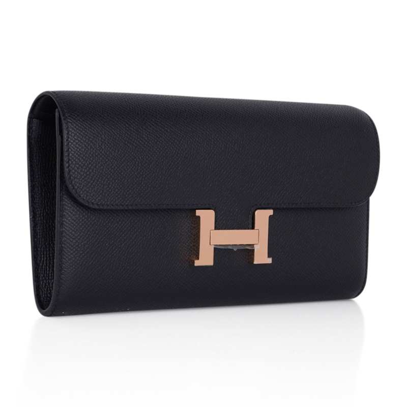 Constance Long To Go Wallet Black Rose Gold Hardware Epsom New w/ Box