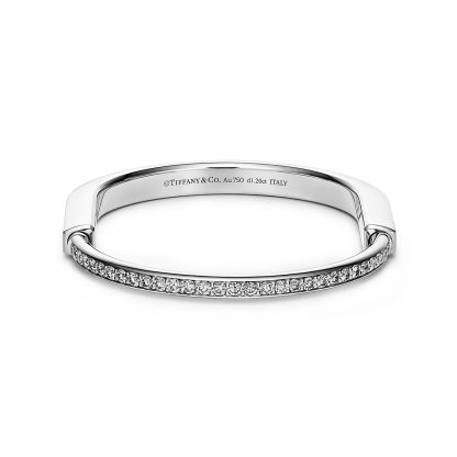 Lock Bangle in White Gold with Half Pavé Diamonds