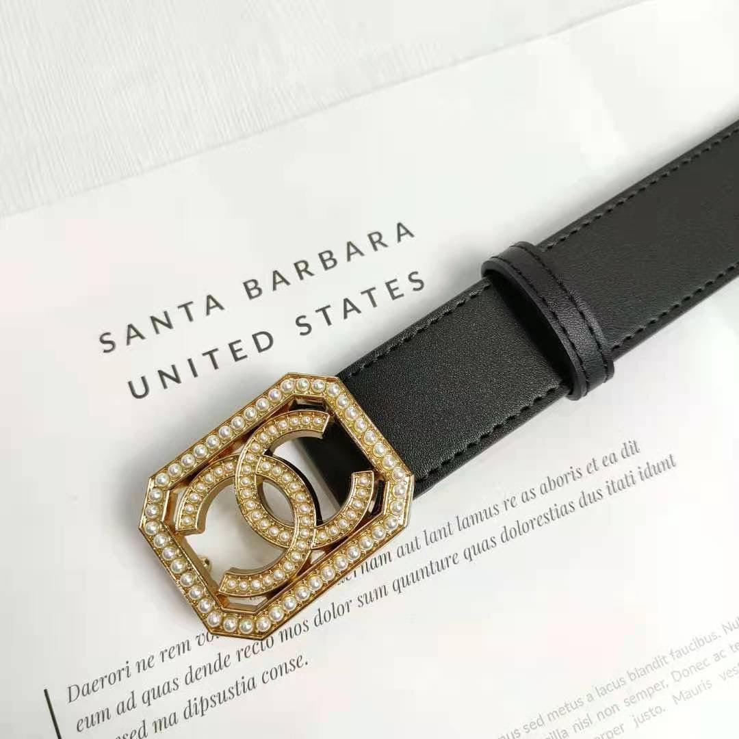 2 Colors Fashion pearl square buckle leather belt