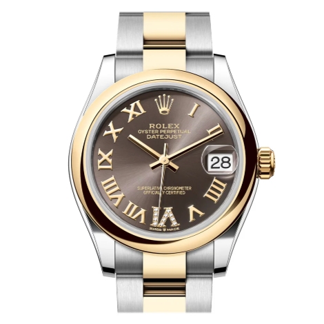 Rolex Datejust 31 Dark Grey Roman Diamond On 6 DialYellow Gold Steel Ladies Watch