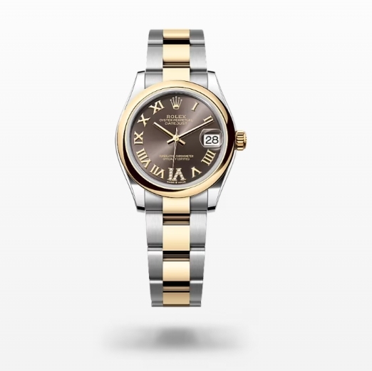 Rolex Datejust 31 Dark Grey Roman Diamond On 6 DialYellow Gold Steel Ladies Watch