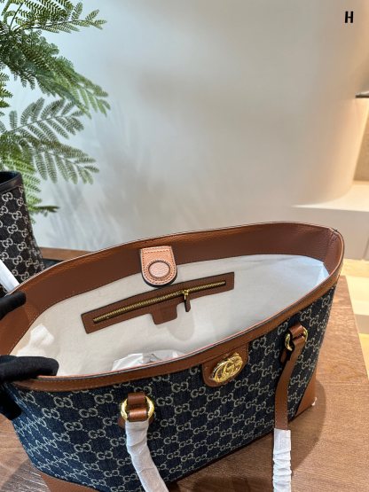Ophidia Medium Jacquard Denim Tote Bag
