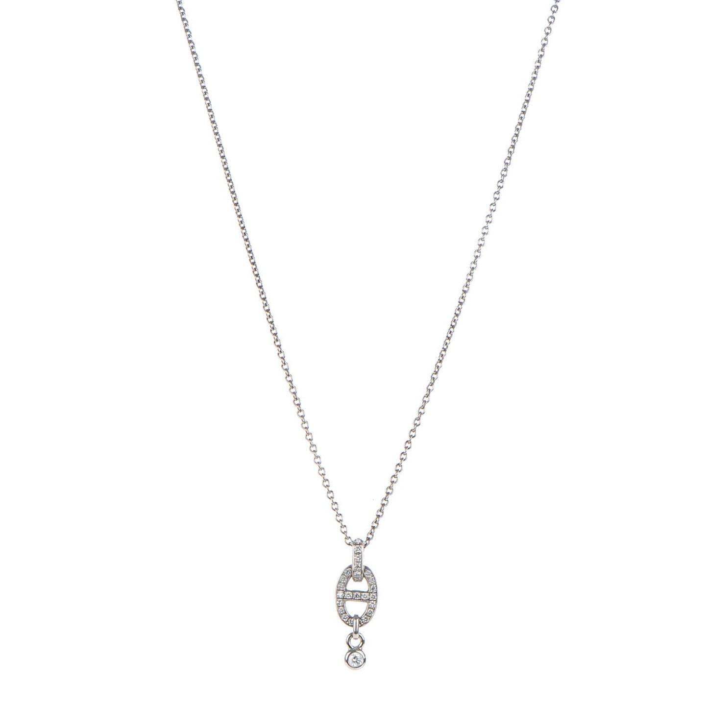 18K White Gold Diamond PM Chaine d'Ancre Enchainee Necklace
