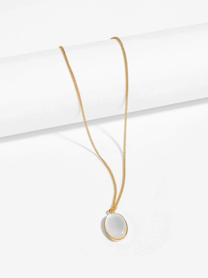 Oval Gemstone Pendant Necklace