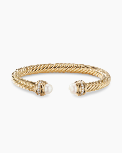 Classic Cablespira庐 Bracelet 18K Yellow Gold with Pearls and Diamonds, 7mm