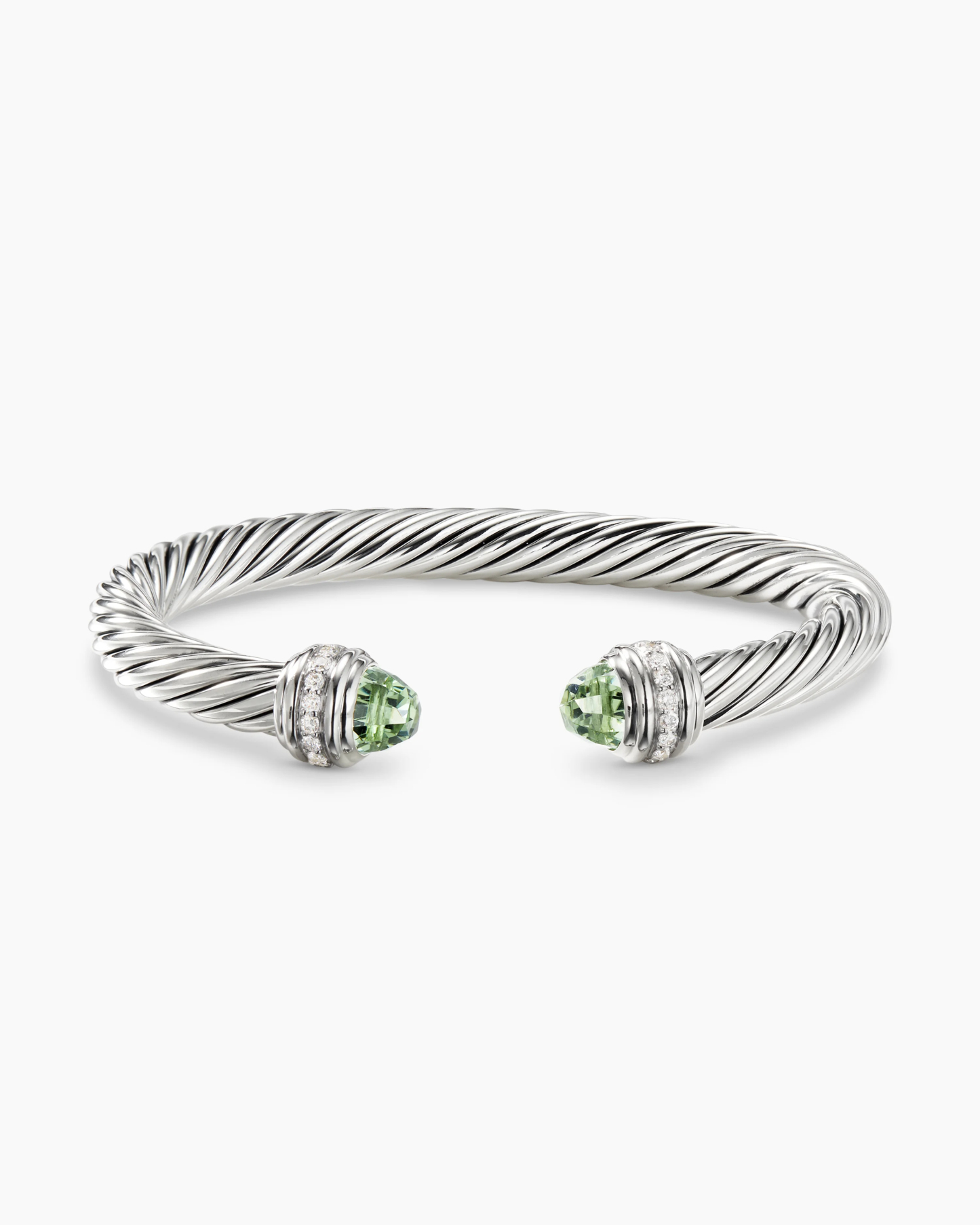 Classic Cable Bracelet Sterling Silver with Prasiolte and Diamonds, 7mm