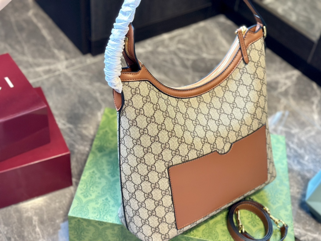 Brown Monogram Canvas Leather Hobo Bag Linea