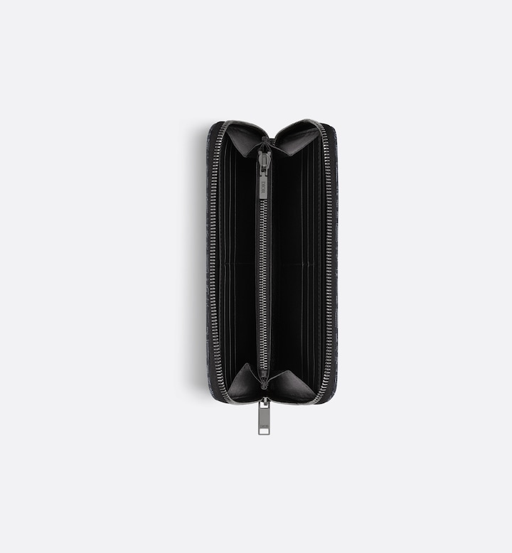 Zipped Long Wallet  Black Dior Oblique Jacquard